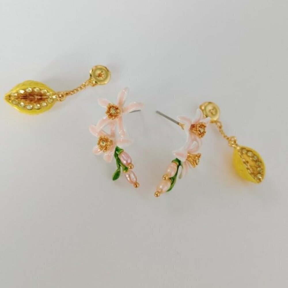 LES NEREIDES Anthropologie Hand Enamelled Lemon Yellow EARRINGS - Picture 4 of 5